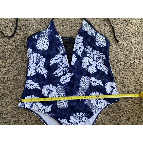 AdoreShe Sexy Deep V Pineapple Hibiscus Print One Piece Swim Suit Medium - Picture 5 of 7